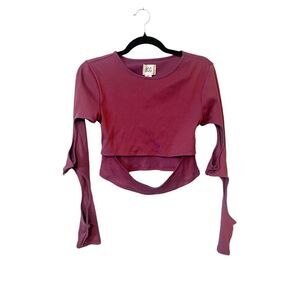 BDG Red‎ Wine Crop Long Sleeve Ribbed Cutout Top Large